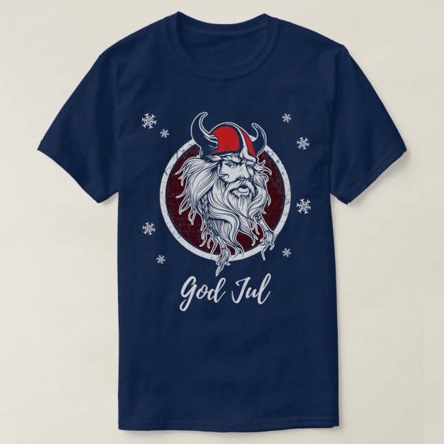 Gott Jul Frohe Weihnachten Norwegen Schweden Vikin T-Shirt (Design vorne)