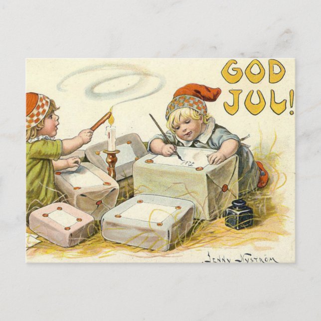 Gott Jul Frohe Weihnachten! von Jenny Nystrom Postkarte (Vorderseite)