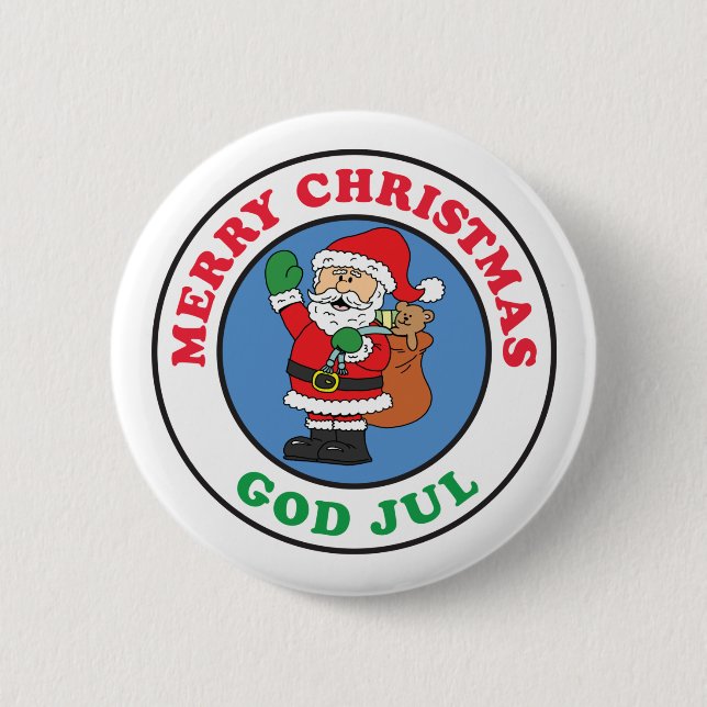 Gott Jul Swedish Christmas Santa Button (Vorderseite)
