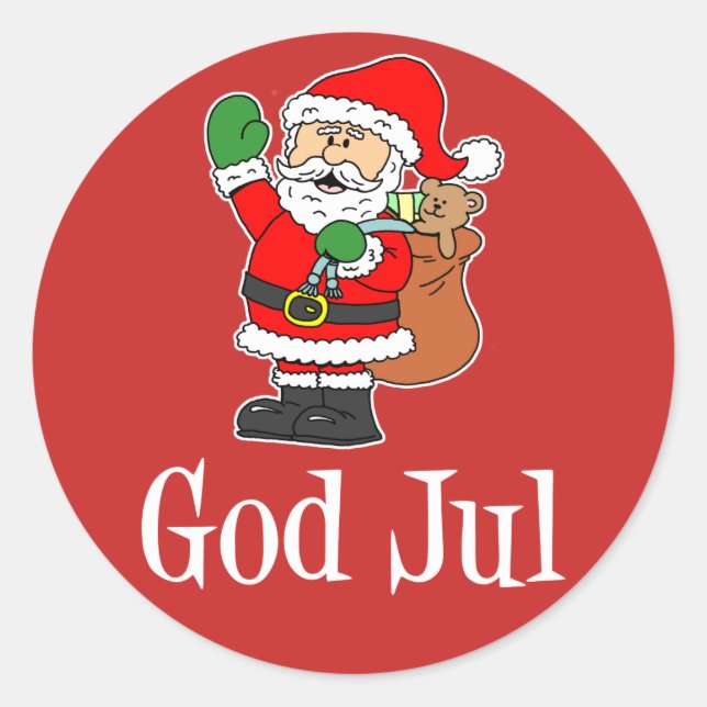 Gott Jul Swedish Christmas Santa Runder Aufkleber (Vorderseite)