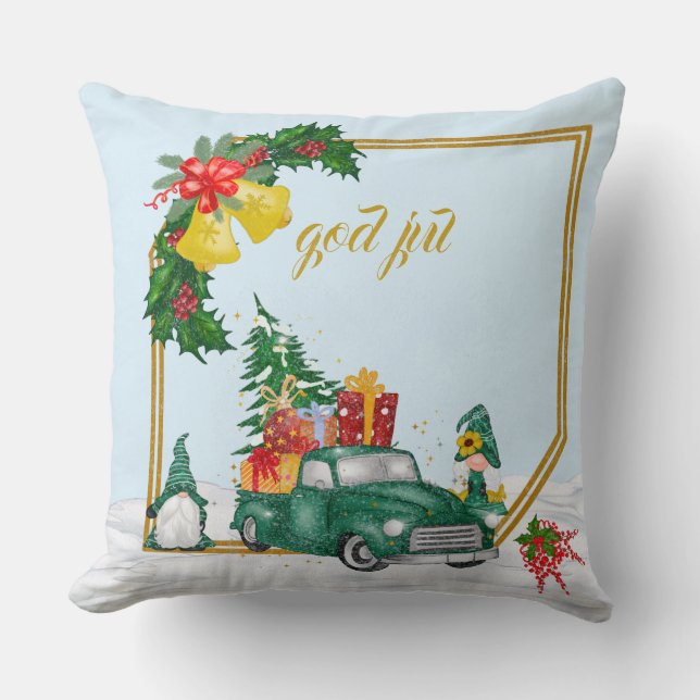 Gott Jul Swedish Gnomes Green Couple Kissen (Vorderseite)
