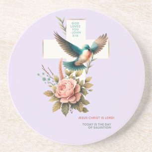 Gott liebt dich Kreuz- und Vogel-Design Getränkeuntersetzer