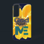 Gott liebt mich samsung galaxy hülle<br><div class="desc">Schönes Grafikdesign, Aquarellgelbe Blume mit den Worten "GOD FAVORS ME" - alles in dunkelmarineblau.</div>