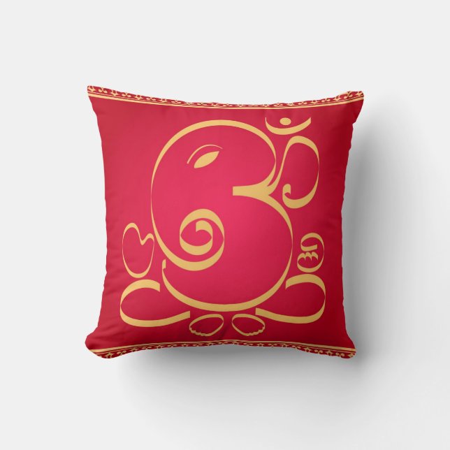 Gott OM Ganesha auf Rot Kissen (Vorderseite)