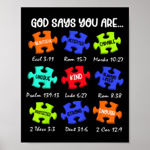 Gott sagt, du bist Autismus-Bewusstseins-Puzzle Se Poster