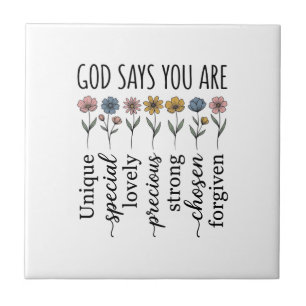 Gott sagt, du bist florales christliches Vektordes Fliese