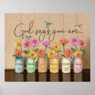 Gott sagt, du bist Gerbera & Hummingbirds Poster