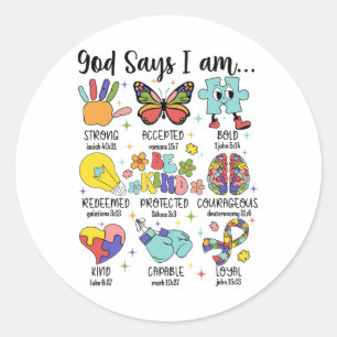Gott sagt, ich bin ein starkes Christliches Autism Runder Aufkleber