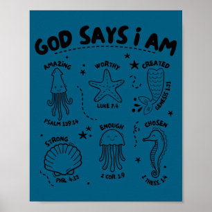 Gott sagt, ich bin Meerestier Lustig Christlich Ki Poster
