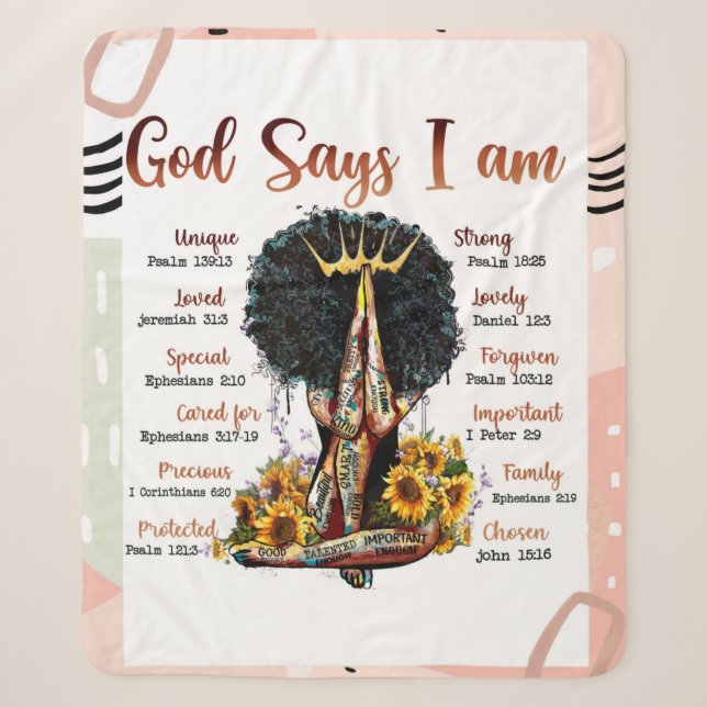 Gott sagt, ich bin schwarz Christlich Melanin Sist Sherpadecke (Vorderseite)