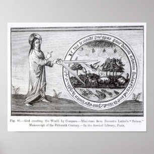 Gott schafft Welt durch Kompass Poster