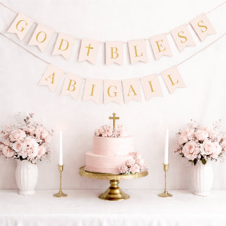 Gott segne 7 Buchstaben Blush & Gold Taufe Kommuni Wimpelkette