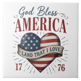 Gott segne Amerika 250. patriotische Herzflagge Fliese