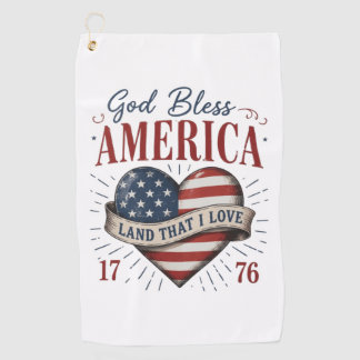 Gott segne Amerika 250. patriotische Herzflagge Golfhandtuch