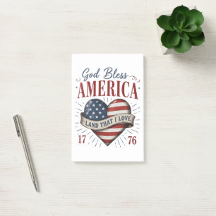 Gott segne Amerika 250. patriotische Herzflagge Post-it Klebezettel
