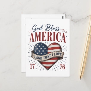 Gott segne Amerika 250. patriotische Herzflagge Postkarte