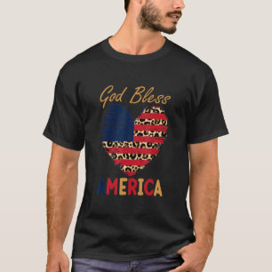 Gott segne Amerika 4. Juli Leopard Herz Patrio T-Shirt