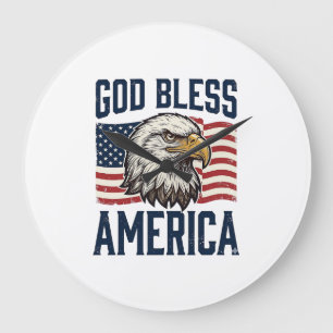 Gott segne Amerika Adler Patriotisches Vektordesig Große Wanduhr