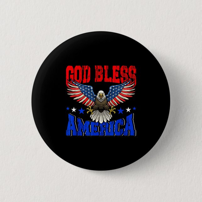 Gott segne Amerika American Eagle Flag 4. Juli Button (Vorderseite)