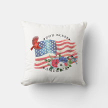 Gott segne Amerika Aquarell-Flagge/Blumen/Vögel 3
