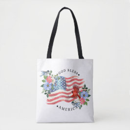 Gott segne Amerika Aquarell-Flagge/Blumen/Vögel II Tasche