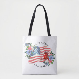 Gott segne Amerika Aquarell-Flagge/Blumen/Vögel II Tasche