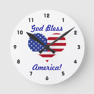 Gott segne Amerika! - Die Fahne des Herzens Runde Wanduhr