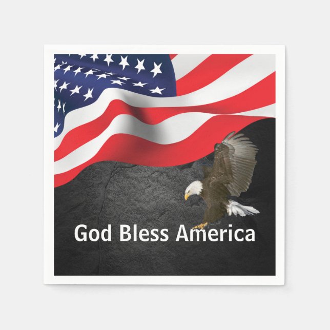 Gott segne Amerika Flagge und Adler Serviette (Vorderseite)