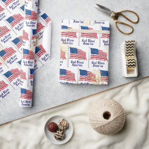 Gott segne Amerika Flagge und Feuerwerk Geschenkpapier