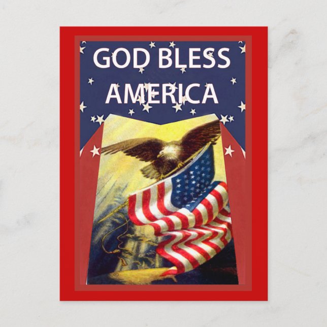 Gott segne Amerika, Flagge und Glatzenadler Postkarte (Vorderseite)