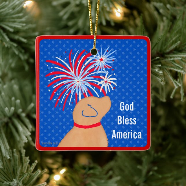 Gott segne Amerika Gelber Hund Feuerwerk Ornament (Baum)