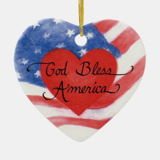 Gott segne Amerika Herzverzierung Keramikornament (Vorne)