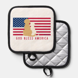 Gott segne Amerika Hunde amerikanischer Flaggenpuf Topflappen