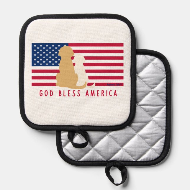 Gott segne Amerika Hunde amerikanischer Flaggenpuf Topflappen (Vorderseite/Rückseite)