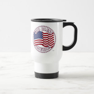 Gott segne Amerika mit der USA-Flagge und 50 Stern Reisebecher