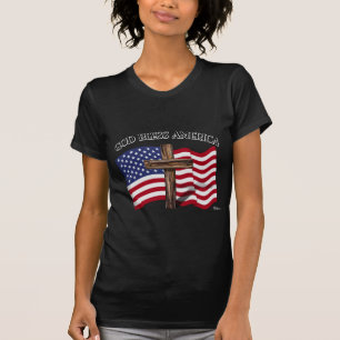GOTT SEGNE AMERIKA mit robustem Kreuz & US-Flagge T-Shirt