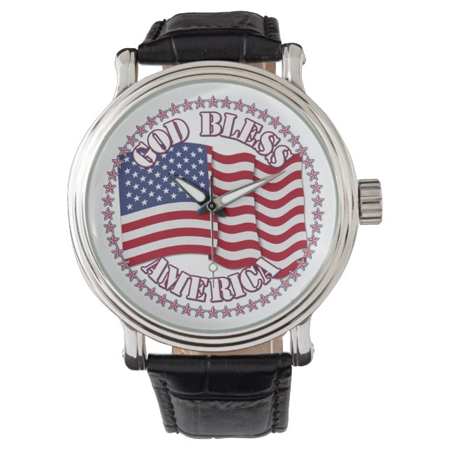 Gott segne Amerika mit US-Flagge und 50 Sternen Armbanduhr (Vorderseite)