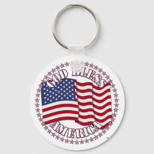 Gott segne Amerika mit US-Flagge und 50 Sternen Schlüsselanhänger