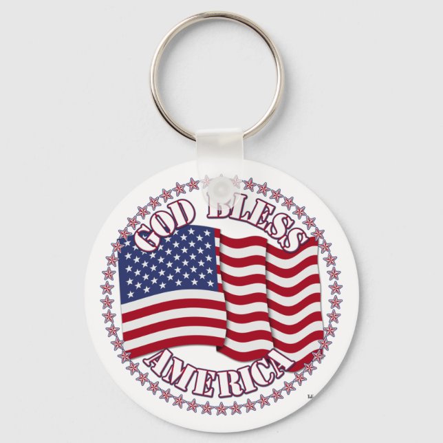 Gott segne Amerika mit US-Flagge und 50 Sternen Schlüsselanhänger (Vorderseite)