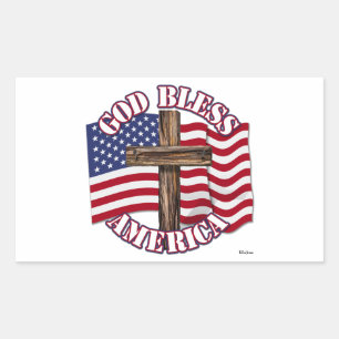 Gott segne Amerika mit USA-Flagge und Kreuz Rechteckiger Aufkleber
