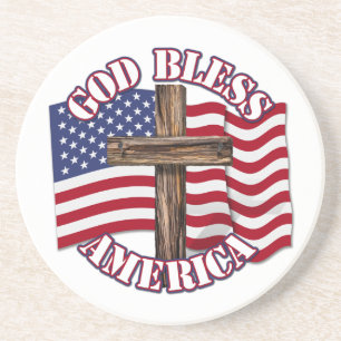 Gott segne Amerika mit USA-Flagge und Kreuz Untersetzer