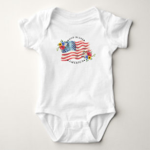 Gott segne Amerika mit Wasserfarbenflagge/Blumen I Baby Strampler