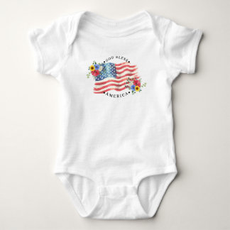 Gott segne Amerika mit Wasserfarbenflagge/Blumen I Baby Strampler