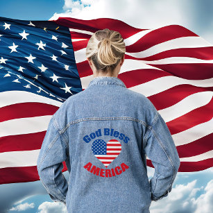 Gott segne Amerika Niedlich Patriotisch Christlich Jeansjacke