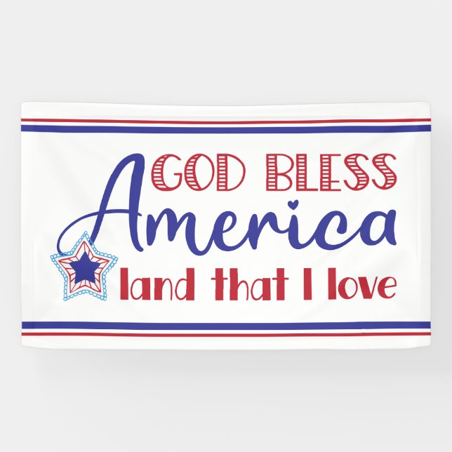 Gott segne Amerika Patriotisch 4. Juli Red Blue Banner (Horizontal)