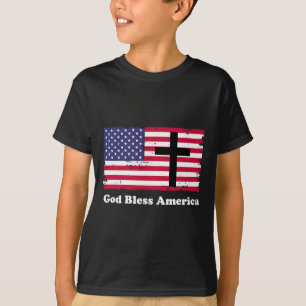 Gott segne Amerika Patriotische Flagge mit Kreuz  T-Shirt