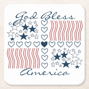 Gott segne Amerika Patriotische Stars Streifen Her Rechteckiger Pappuntersetzer