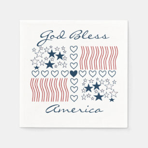 Gott segne Amerika Patriotische Sterne Streifen He Serviette