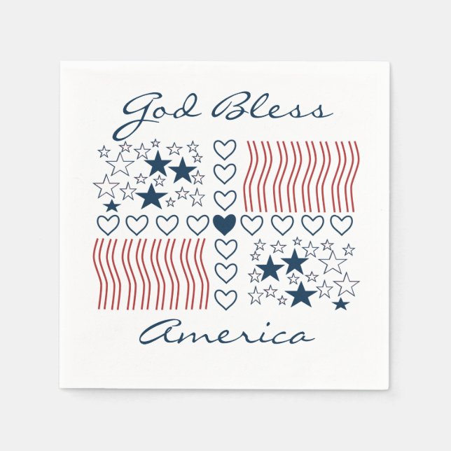 Gott segne Amerika Patriotische Sterne Streifen He Serviette (Vorderseite)