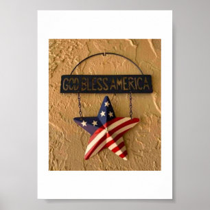 Gott segne Amerika Patriotischer Stern Metallschil Poster